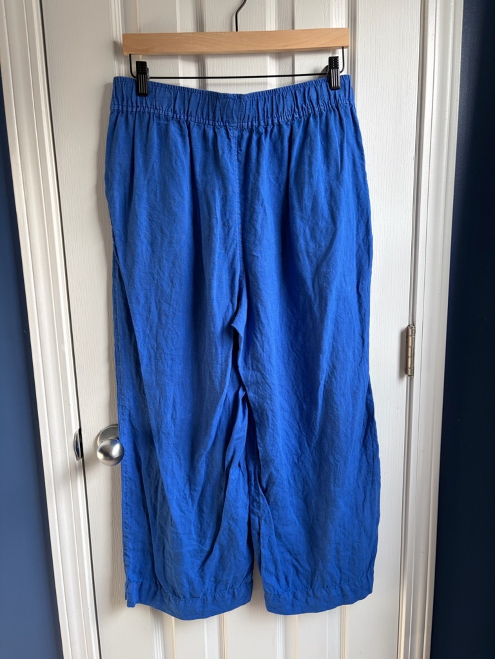 Tahari 100% Linen Blue Wide Leg Pants Size L Elastic Waist Lightweight Summer - Picture 5 of 7
